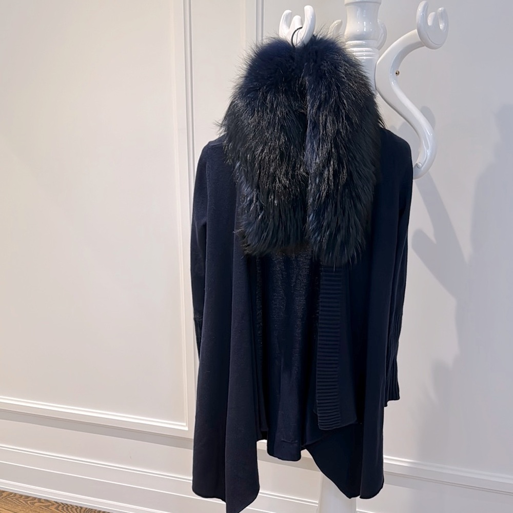 Elegant navy blue Fur Collar Cardigan
